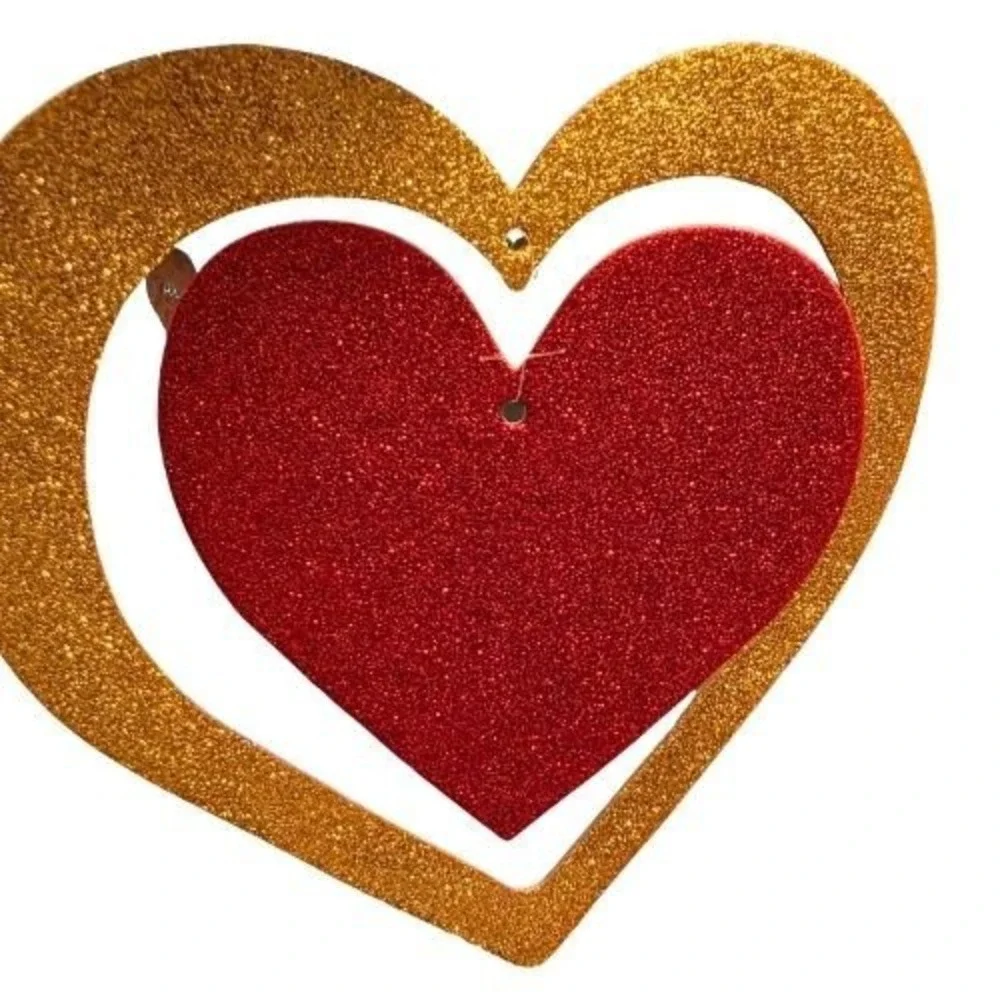 Vintage 90s 2 Glitter Hanging Hearts Valentines Day Decor Red Gold Pink 10x11in